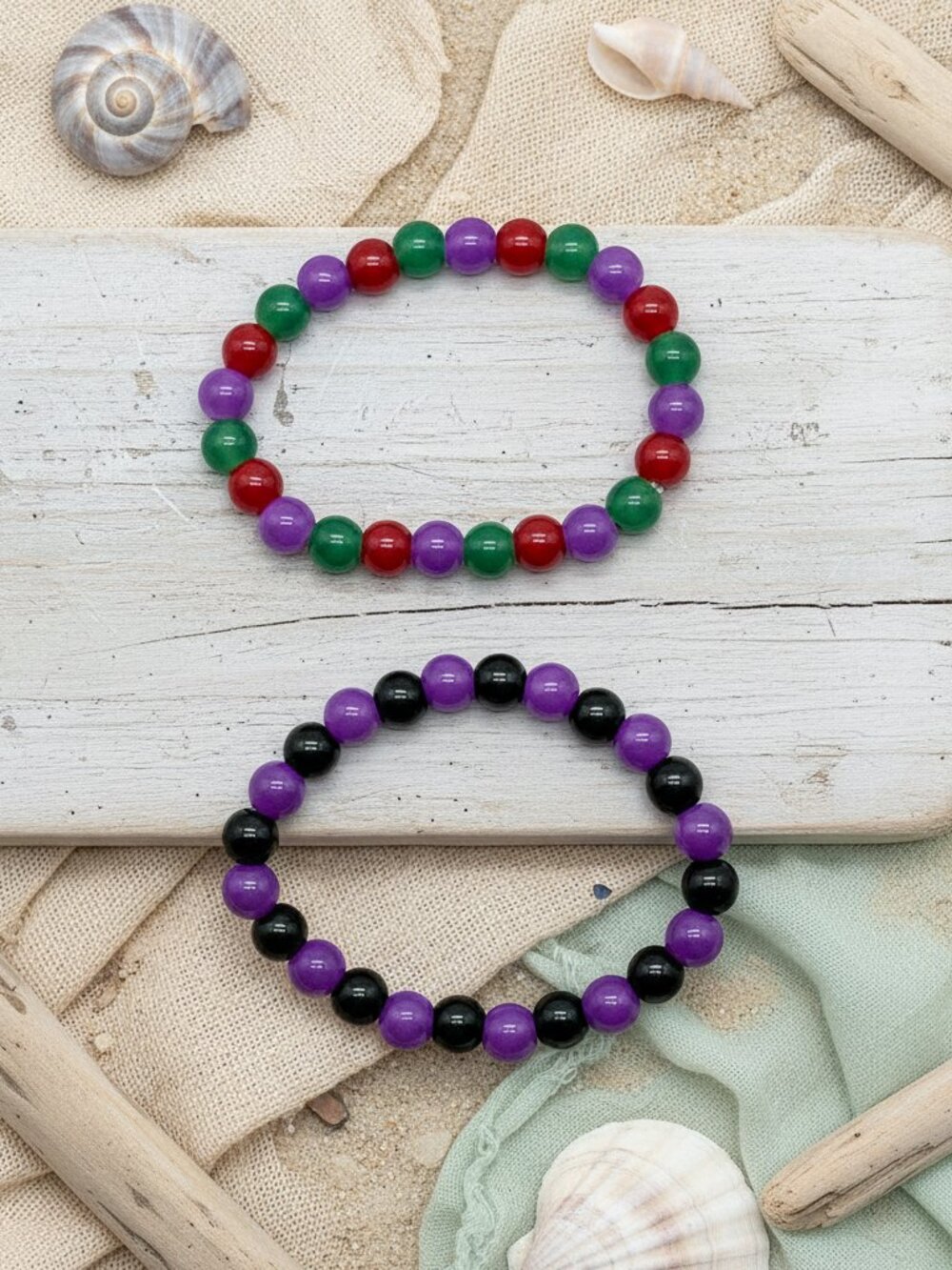 Sea Witch & Mermaid Beaded Bracelet Set | Handmade Purple Black Green Red